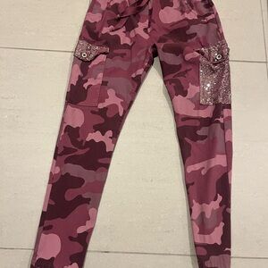 Italian Jogger Purple Camouflage Cargo Pants with Sequin Detail